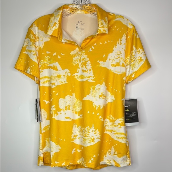 Nike Dri Fit UV Wildlife Print Yellow Polo Shirt Size Small NWT - Picture 1 of 12